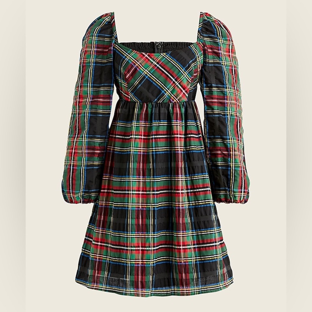 J.Crew Puff-sleeve mini dress in Stewart tartan - NWT